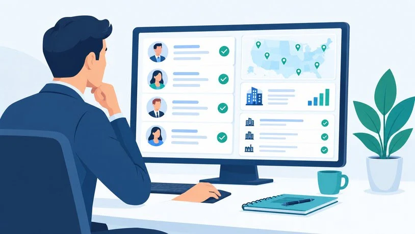 Sales team reviewing B2B contact data on a sales intelligence dashboard